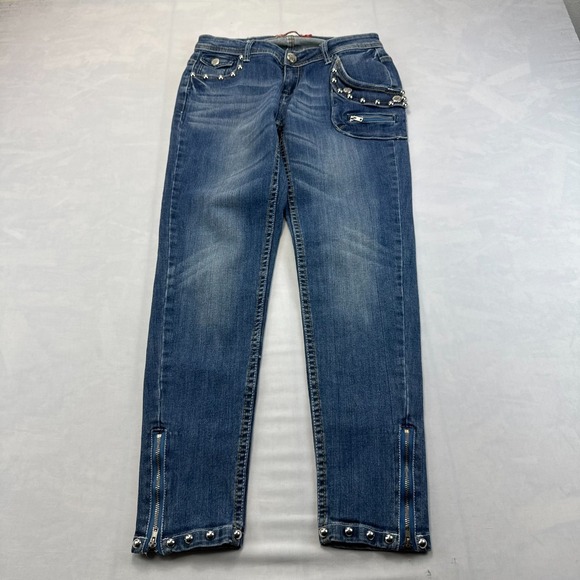 Apple Bottoms Denim - Apple Bottoms Skinny Jeans Womens 7/8 Blue Denim Skinny Jeans Studded Ankle Zip